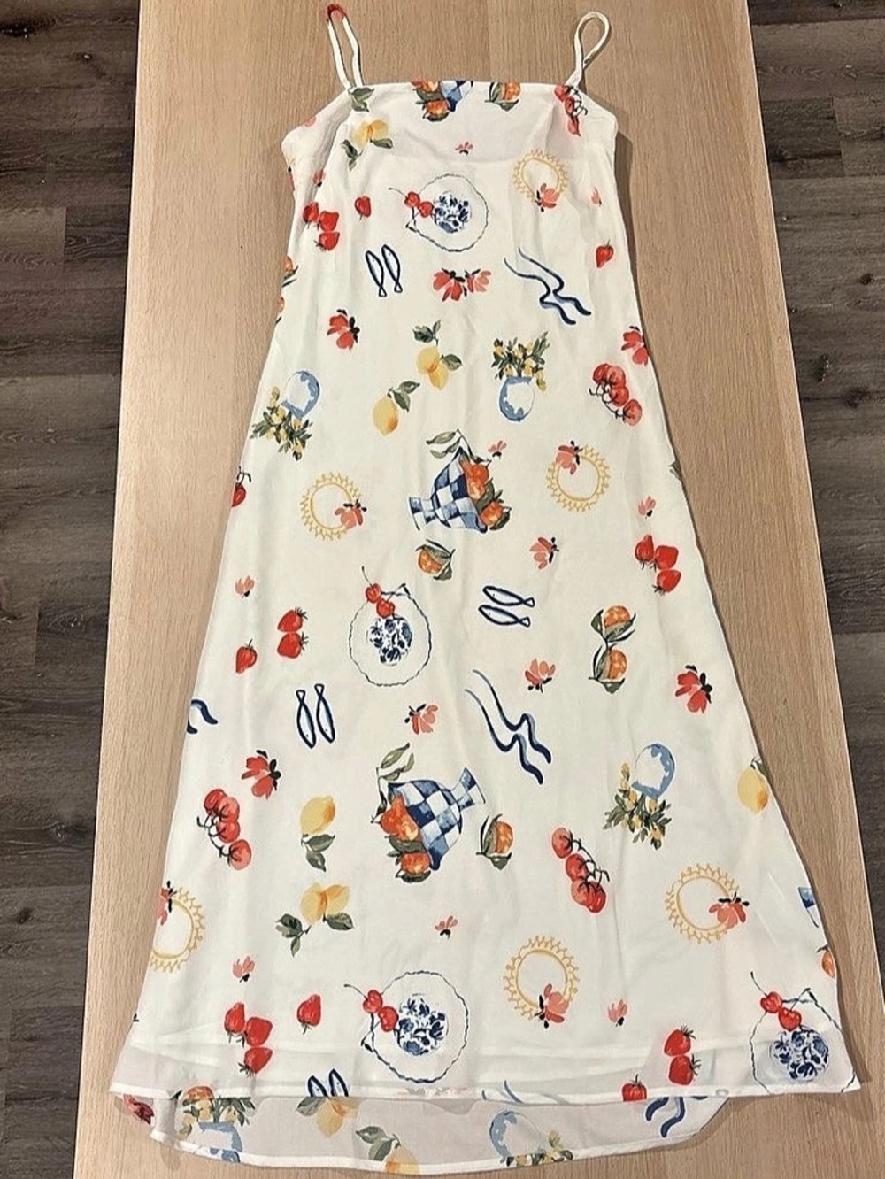 Abercrombie & Fitch Squareneck Midi Slip Dress Floral White & Red Medium